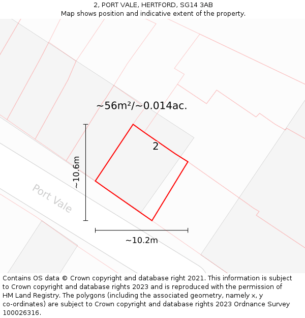 2, PORT VALE, HERTFORD, SG14 3AB: Plot and title map