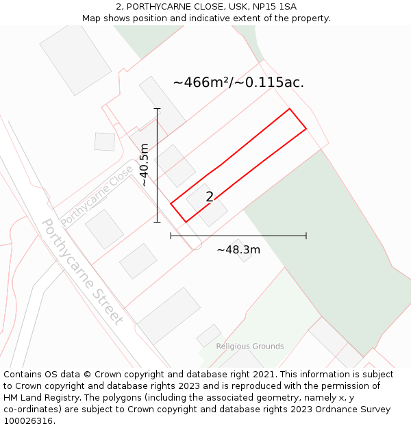 2, PORTHYCARNE CLOSE, USK, NP15 1SA: Plot and title map