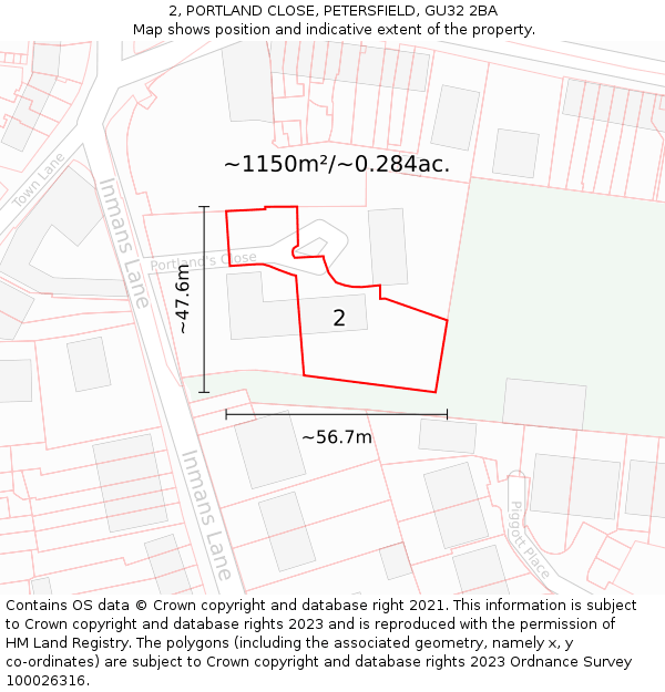 2, PORTLAND CLOSE, PETERSFIELD, GU32 2BA: Plot and title map