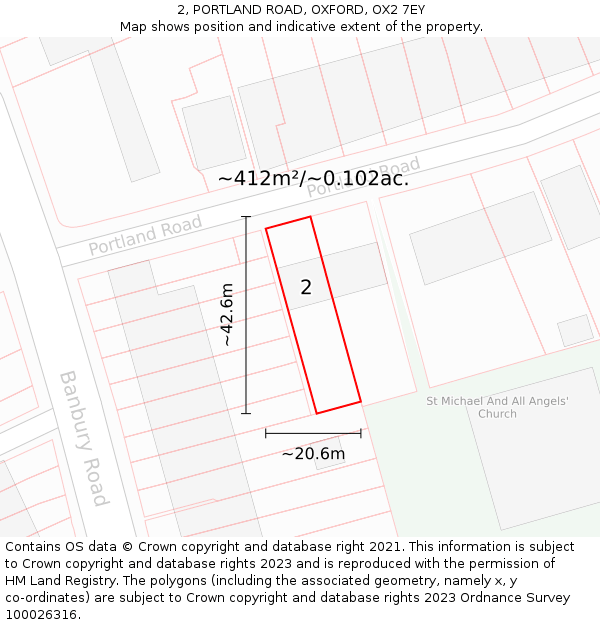 2, PORTLAND ROAD, OXFORD, OX2 7EY: Plot and title map