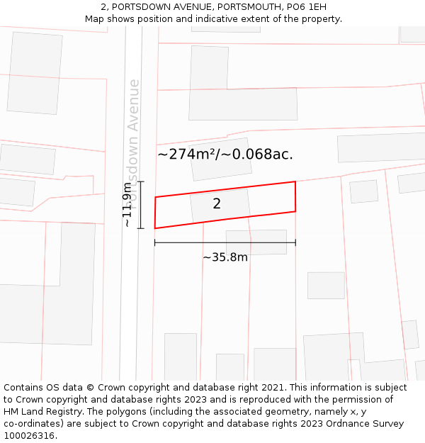 2, PORTSDOWN AVENUE, PORTSMOUTH, PO6 1EH: Plot and title map