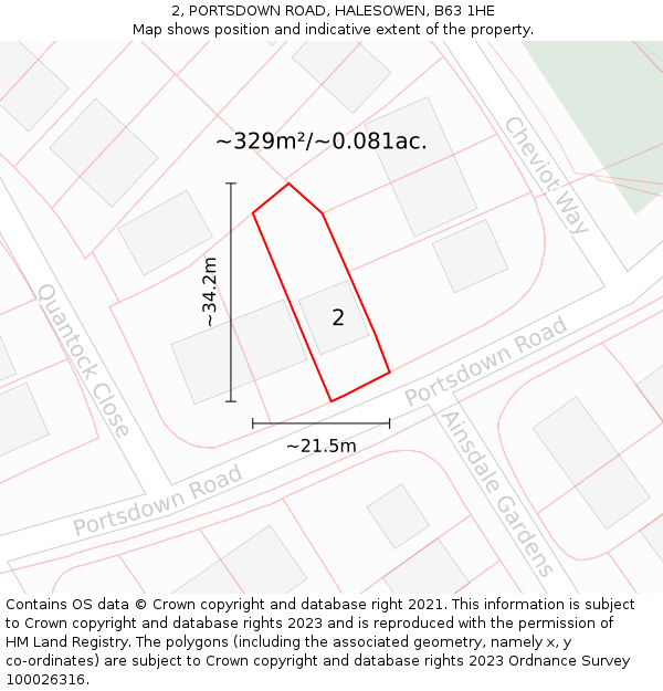 2, PORTSDOWN ROAD, HALESOWEN, B63 1HE: Plot and title map