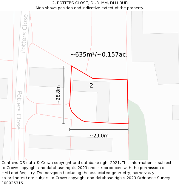 2, POTTERS CLOSE, DURHAM, DH1 3UB: Plot and title map