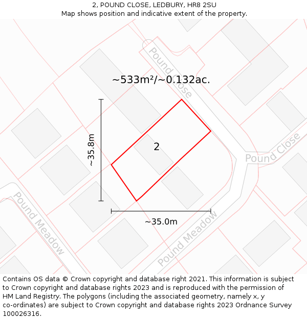 2, POUND CLOSE, LEDBURY, HR8 2SU: Plot and title map