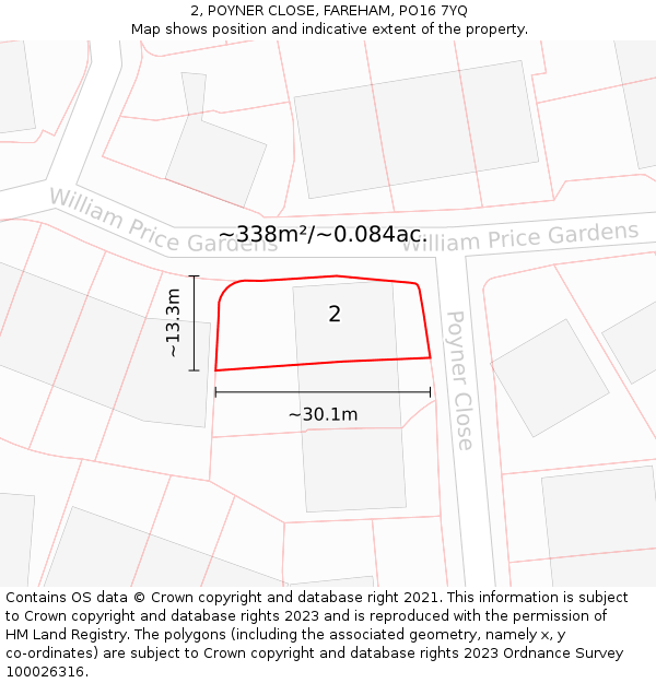 2, POYNER CLOSE, FAREHAM, PO16 7YQ: Plot and title map