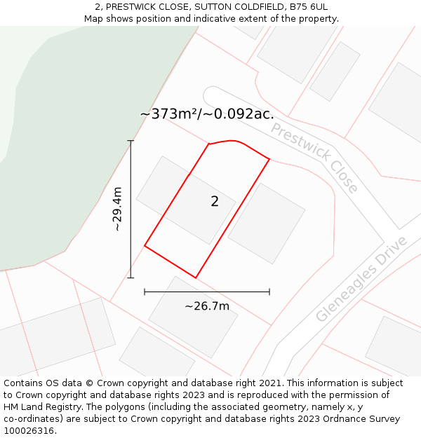 2, PRESTWICK CLOSE, SUTTON COLDFIELD, B75 6UL: Plot and title map