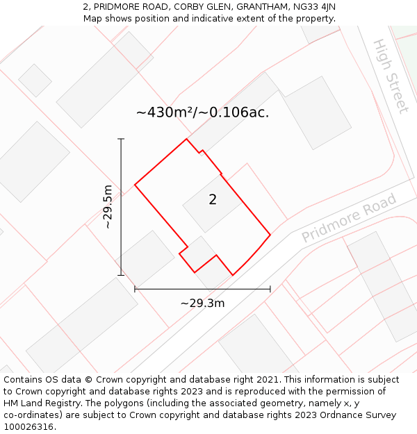 2, PRIDMORE ROAD, CORBY GLEN, GRANTHAM, NG33 4JN: Plot and title map