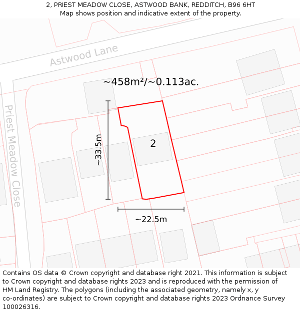 2, PRIEST MEADOW CLOSE, ASTWOOD BANK, REDDITCH, B96 6HT: Plot and title map