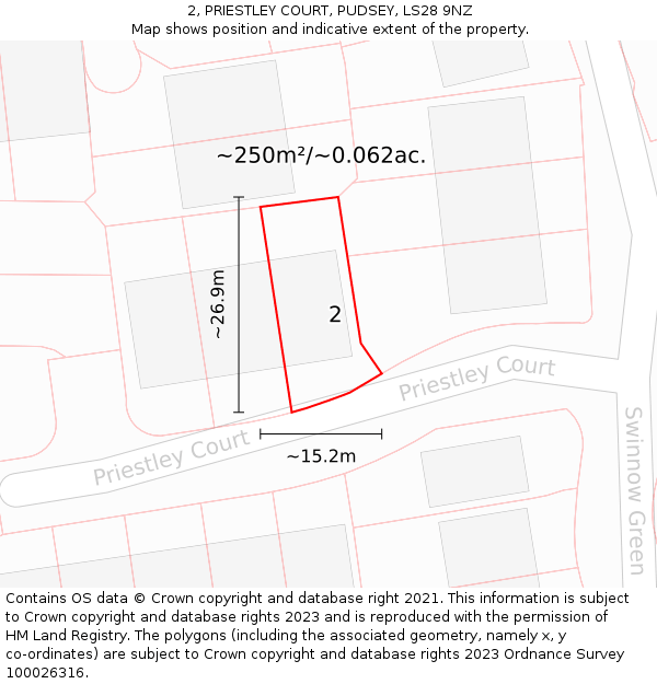 2, PRIESTLEY COURT, PUDSEY, LS28 9NZ: Plot and title map