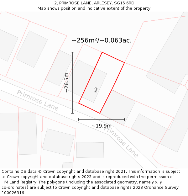 2, PRIMROSE LANE, ARLESEY, SG15 6RD: Plot and title map