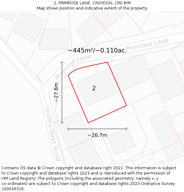 2, PRIMROSE LANE, CROYDON, CR0 8YR: Plot and title map