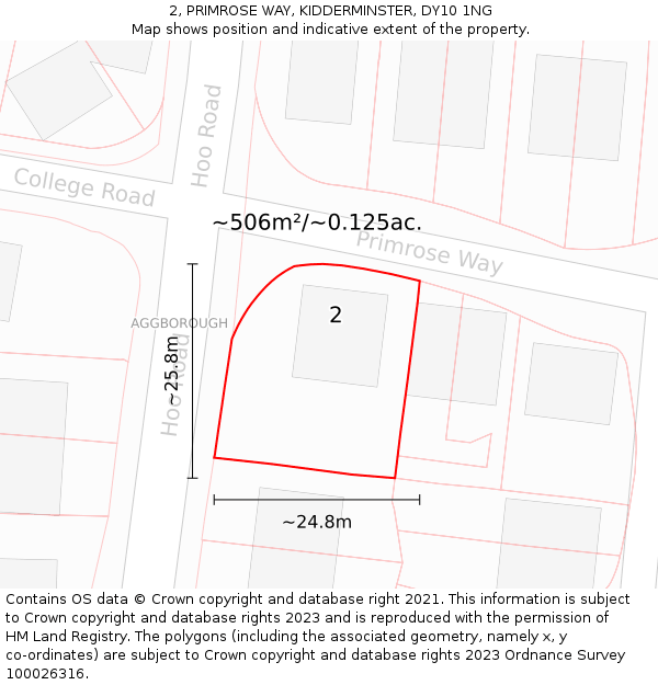 2, PRIMROSE WAY, KIDDERMINSTER, DY10 1NG: Plot and title map