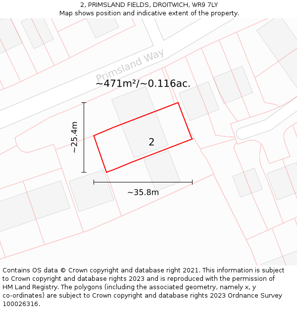 2, PRIMSLAND FIELDS, DROITWICH, WR9 7LY: Plot and title map