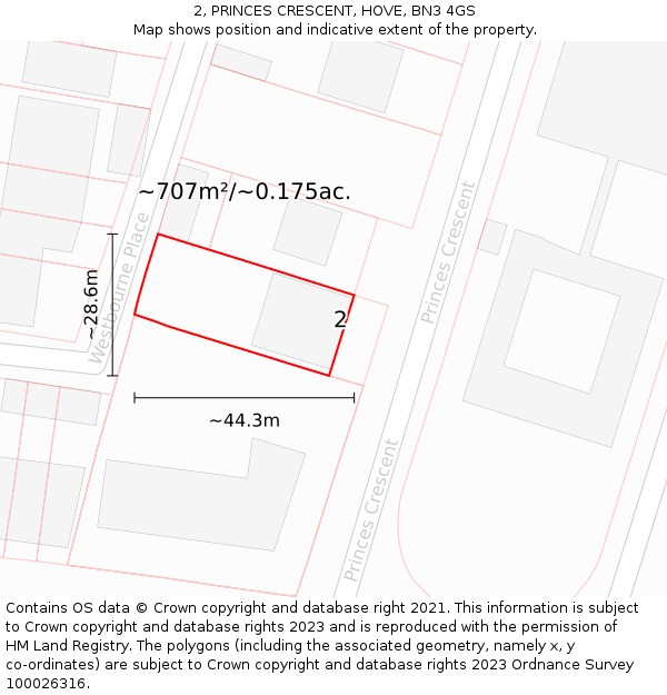 2, PRINCES CRESCENT, HOVE, BN3 4GS: Plot and title map