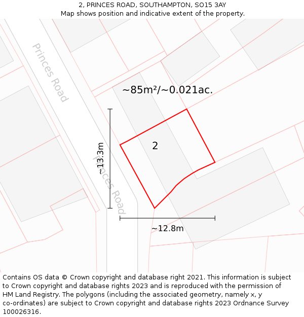 2, PRINCES ROAD, SOUTHAMPTON, SO15 3AY: Plot and title map