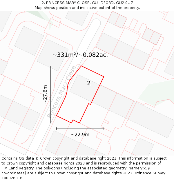 2, PRINCESS MARY CLOSE, GUILDFORD, GU2 9UZ: Plot and title map