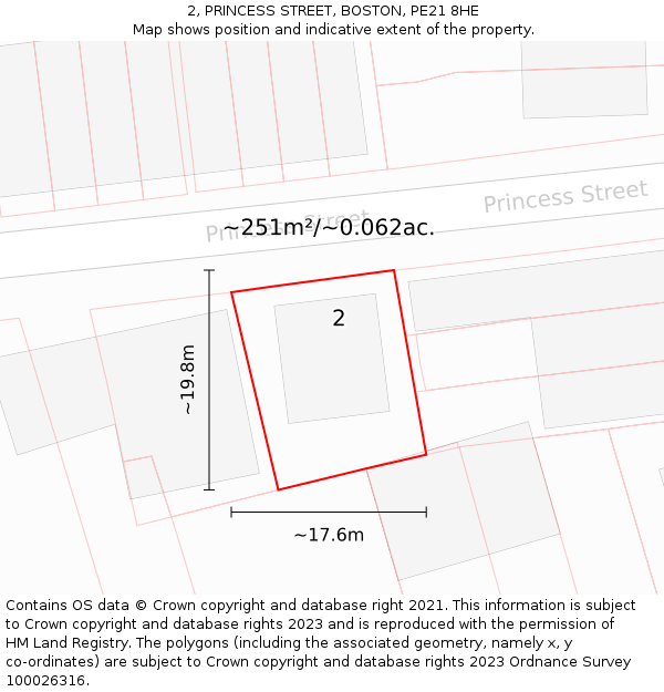 2, PRINCESS STREET, BOSTON, PE21 8HE: Plot and title map