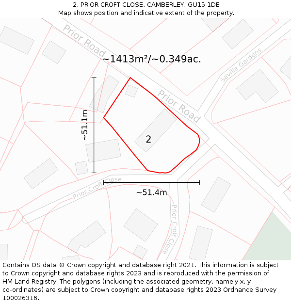 2, PRIOR CROFT CLOSE, CAMBERLEY, GU15 1DE: Plot and title map