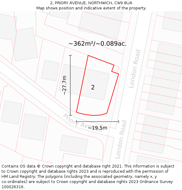 2, PRIORY AVENUE, NORTHWICH, CW9 8UA: Plot and title map