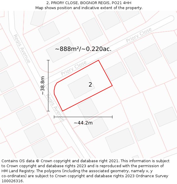 2, PRIORY CLOSE, BOGNOR REGIS, PO21 4HH: Plot and title map