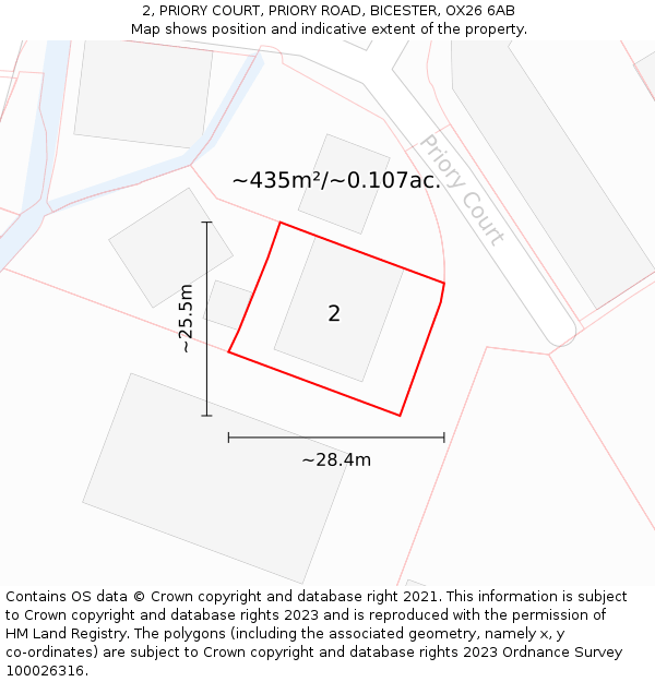 2, PRIORY COURT, PRIORY ROAD, BICESTER, OX26 6AB: Plot and title map