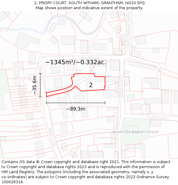 2, PRIORY COURT, SOUTH WITHAM, GRANTHAM, NG33 5PQ: Plot and title map