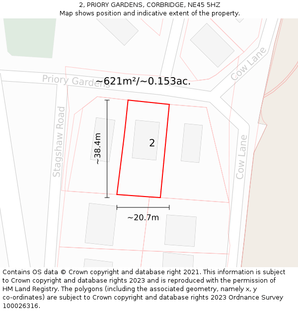 2, PRIORY GARDENS, CORBRIDGE, NE45 5HZ: Plot and title map
