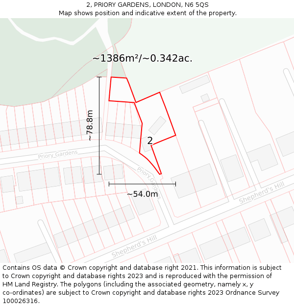 2, PRIORY GARDENS, LONDON, N6 5QS: Plot and title map