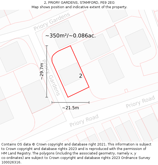 2, PRIORY GARDENS, STAMFORD, PE9 2EG: Plot and title map