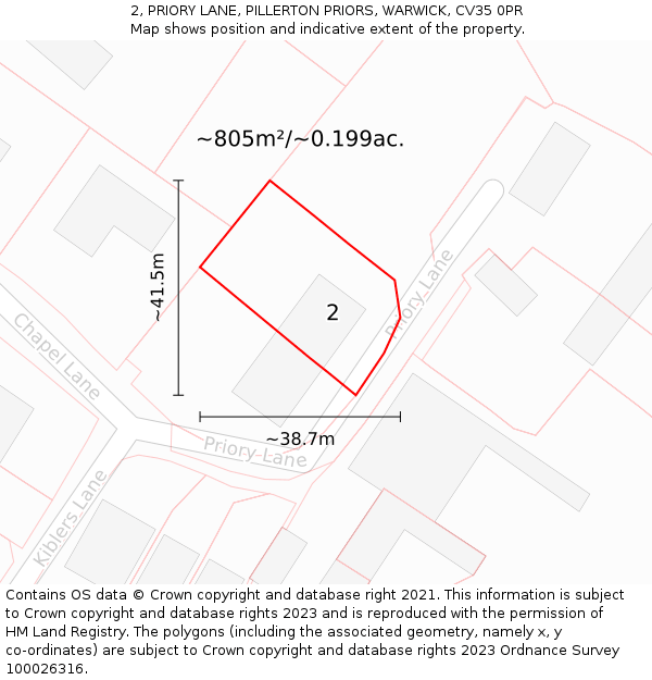 2, PRIORY LANE, PILLERTON PRIORS, WARWICK, CV35 0PR: Plot and title map