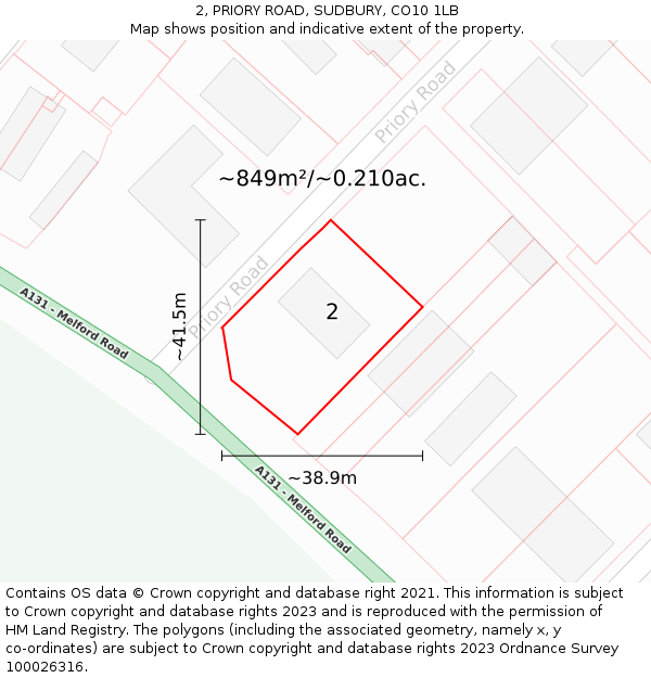 2, PRIORY ROAD, SUDBURY, CO10 1LB: Plot and title map