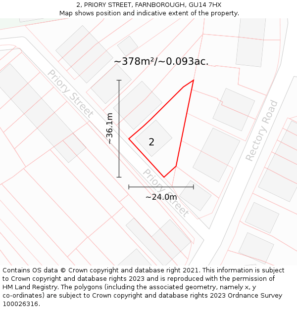 2, PRIORY STREET, FARNBOROUGH, GU14 7HX: Plot and title map