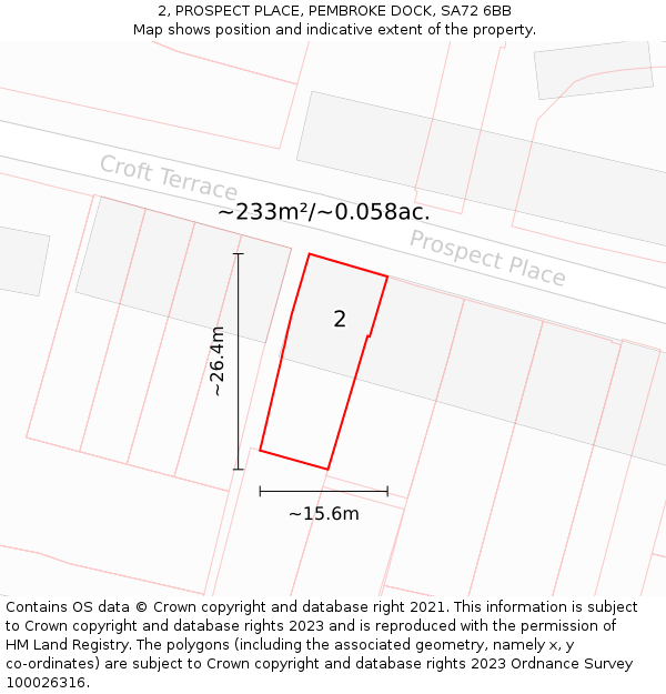 2, PROSPECT PLACE, PEMBROKE DOCK, SA72 6BB: Plot and title map