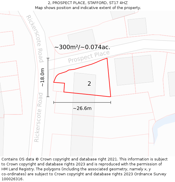 2, PROSPECT PLACE, STAFFORD, ST17 4HZ: Plot and title map