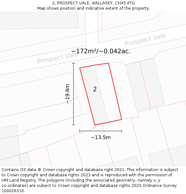 2, PROSPECT VALE, WALLASEY, CH45 6TQ: Plot and title map