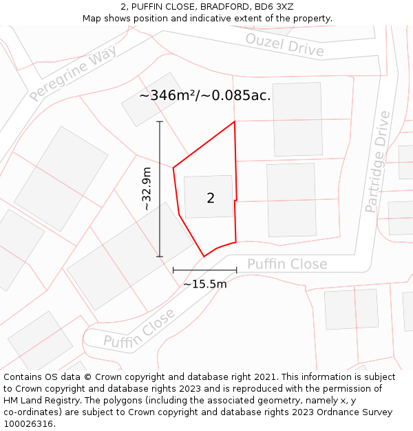 2, PUFFIN CLOSE, BRADFORD, BD6 3XZ: Plot and title map