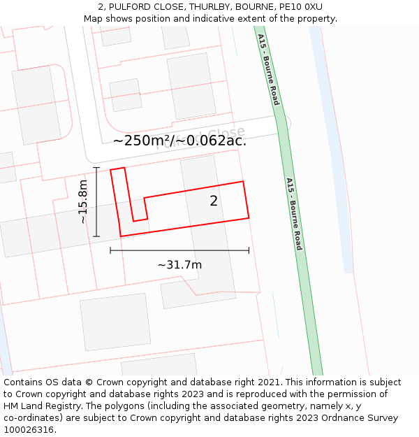 2, PULFORD CLOSE, THURLBY, BOURNE, PE10 0XU: Plot and title map