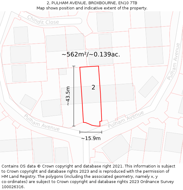 2, PULHAM AVENUE, BROXBOURNE, EN10 7TB: Plot and title map