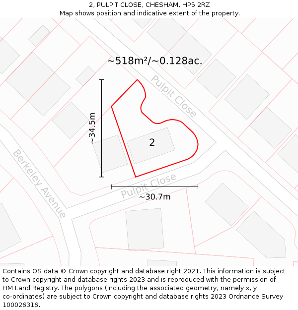 2, PULPIT CLOSE, CHESHAM, HP5 2RZ: Plot and title map