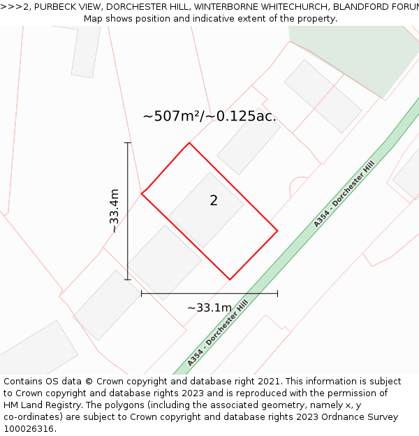 2, PURBECK VIEW, DORCHESTER HILL, WINTERBORNE WHITECHURCH, BLANDFORD FORUM, DT11 0HP: Plot and title map