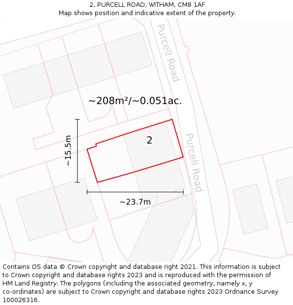 2, PURCELL ROAD, WITHAM, CM8 1AF: Plot and title map