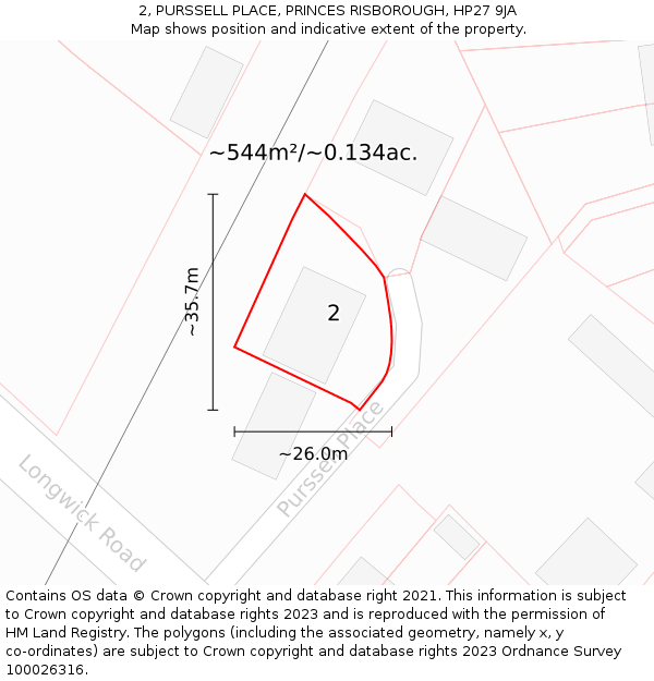 2, PURSSELL PLACE, PRINCES RISBOROUGH, HP27 9JA: Plot and title map