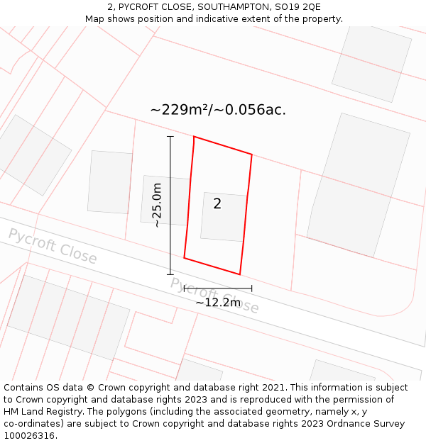 2, PYCROFT CLOSE, SOUTHAMPTON, SO19 2QE: Plot and title map