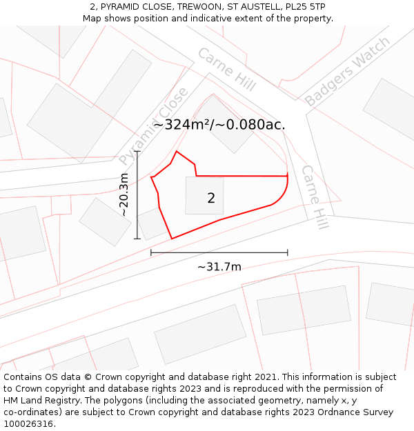 2, PYRAMID CLOSE, TREWOON, ST AUSTELL, PL25 5TP: Plot and title map