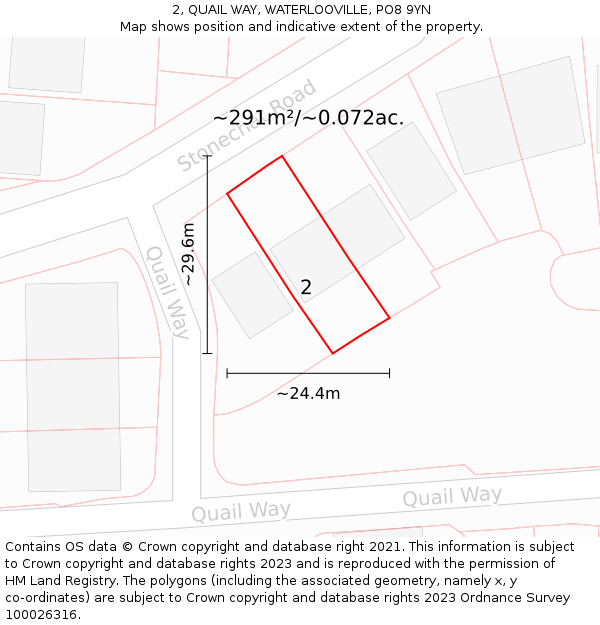 2, QUAIL WAY, WATERLOOVILLE, PO8 9YN: Plot and title map