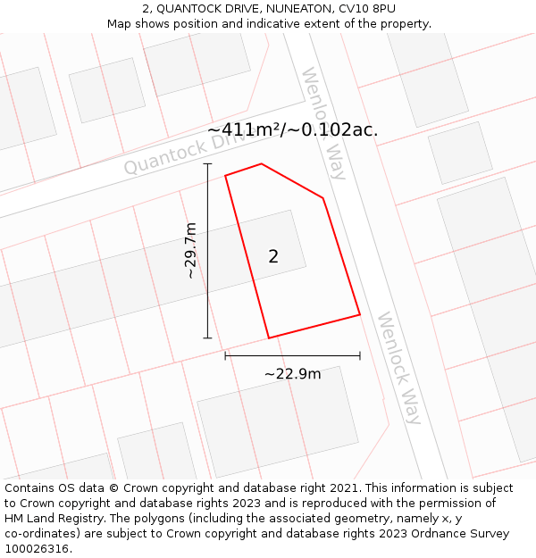 2, QUANTOCK DRIVE, NUNEATON, CV10 8PU: Plot and title map