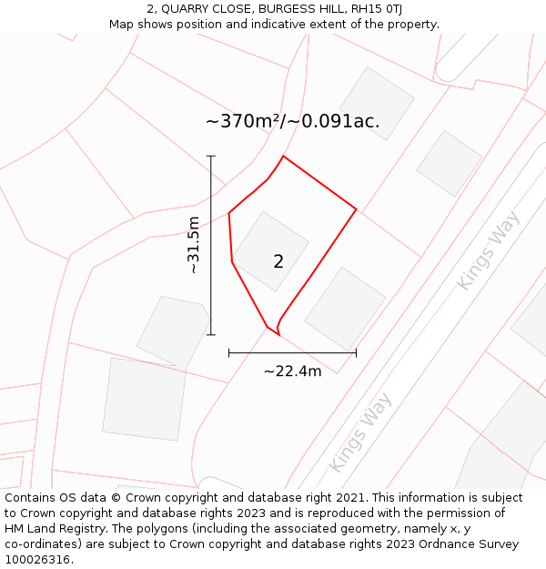 2, QUARRY CLOSE, BURGESS HILL, RH15 0TJ: Plot and title map