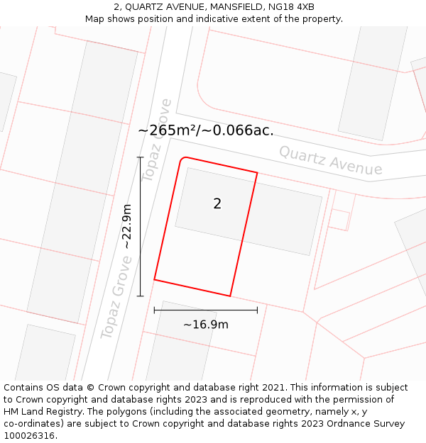 2, QUARTZ AVENUE, MANSFIELD, NG18 4XB: Plot and title map
