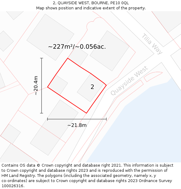2, QUAYSIDE WEST, BOURNE, PE10 0QL: Plot and title map