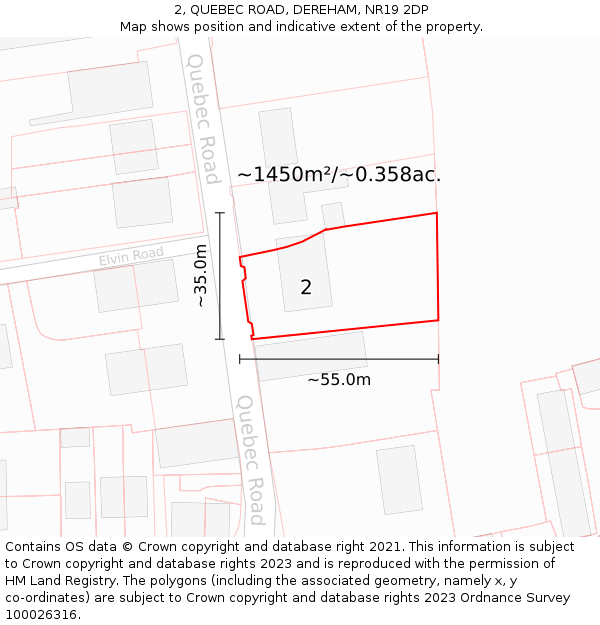 2, QUEBEC ROAD, DEREHAM, NR19 2DP: Plot and title map
